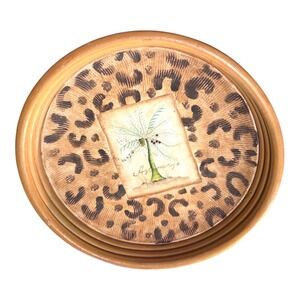 VTG Terracotta Large Serving Bowl Tray Palm Tree Animal Print Sz‎ 13.5" Mob Wife